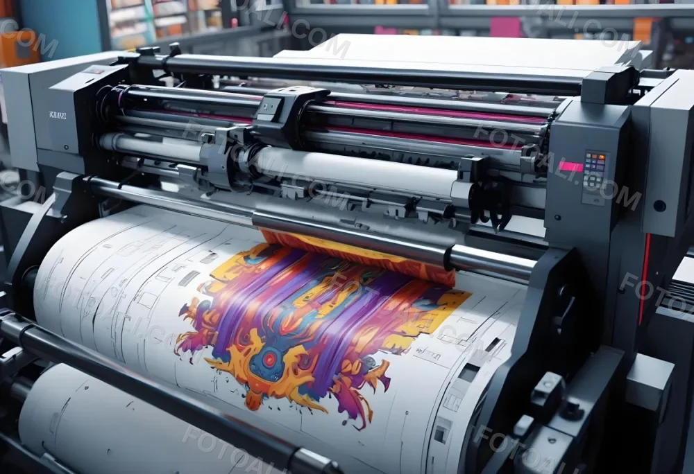 An Offset Printing Machine In Operation With Vibrant Colors And Intricate Details Set Against A Backdrop Of A Busy Print Shop 19 B0e2