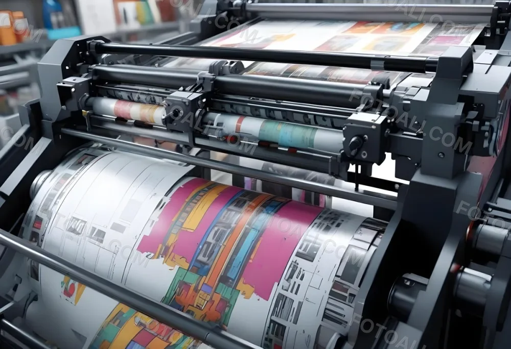 An Offset Printing Machine In Operation With Vibrant Colors And Intricate Details Set Against A Backdrop Of A Busy Print Shop 21 3939