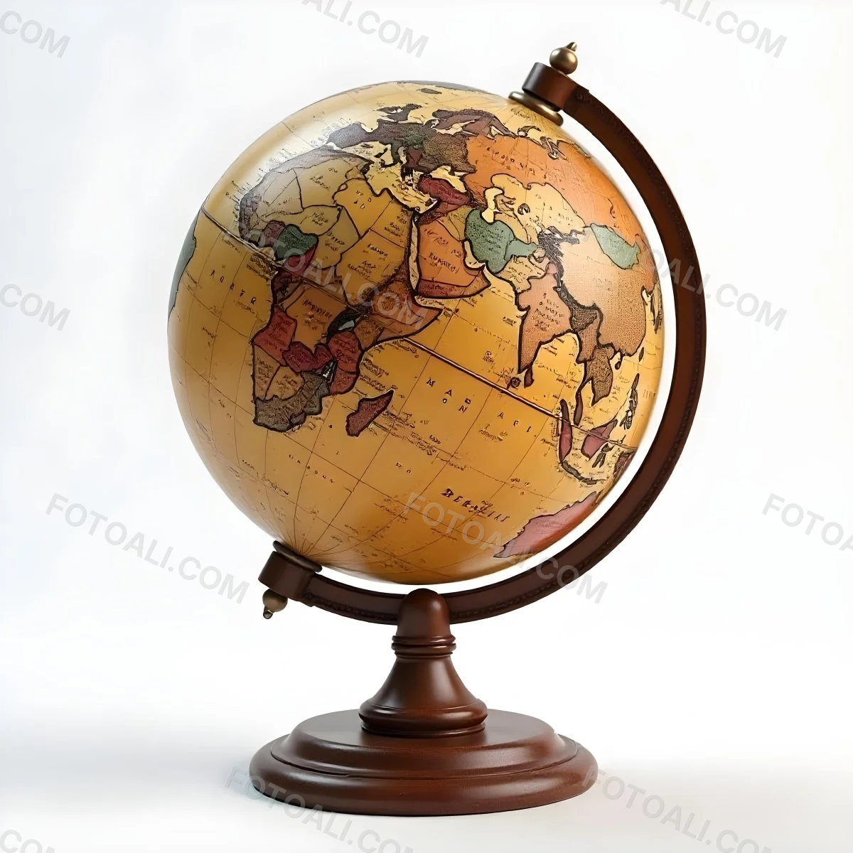 An Old Earth Globe With A Wooden Stand Showing Continents And Oceans Vintage Style On A White Background Detailed Cartography Warm Lighting Antique Appearance 12 0f07