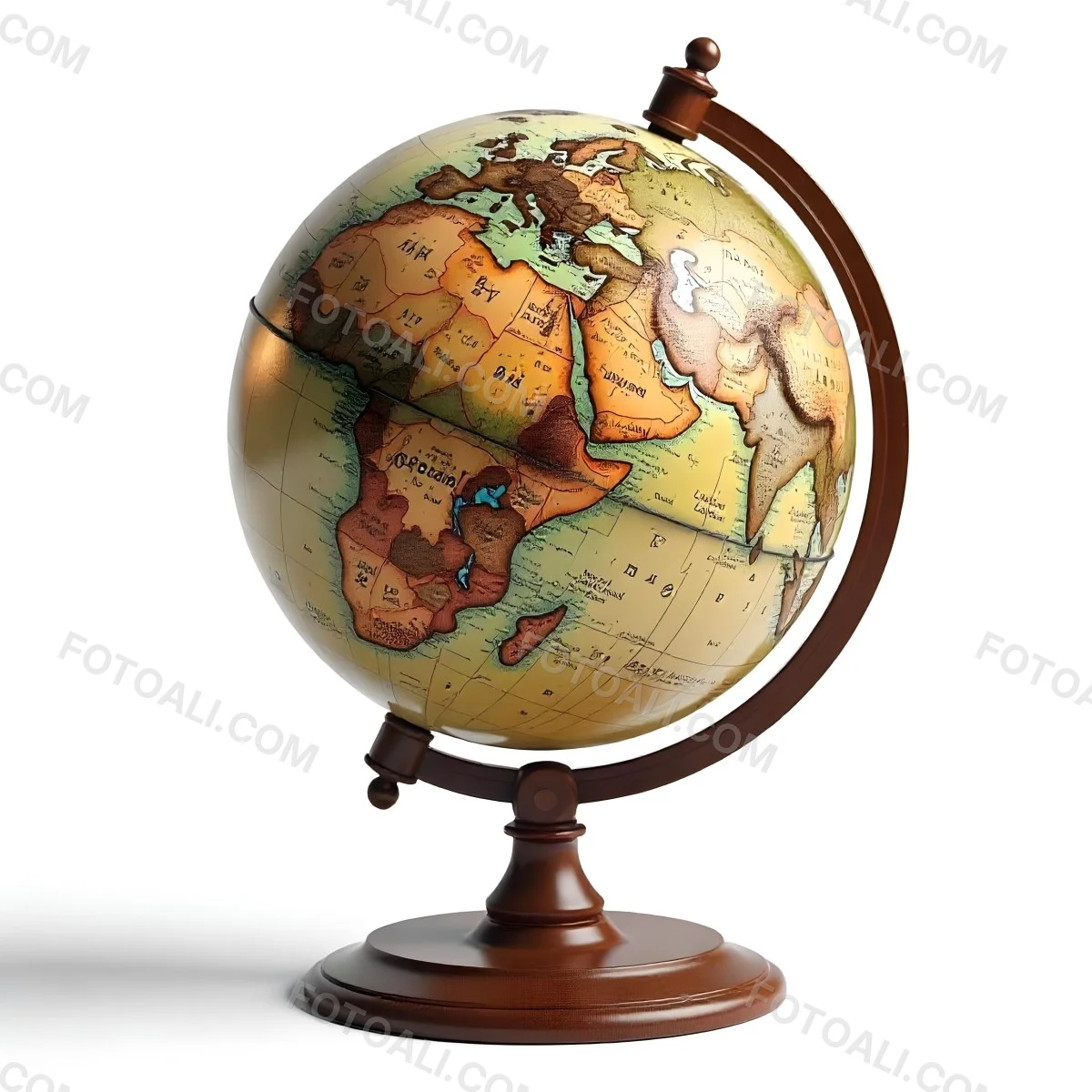 An Old Earth Globe With A Wooden Stand Showing Continents And Oceans Vintage Style On A White Background Detailed Cartography Warm Lighting Antique Appearance 14 87c0