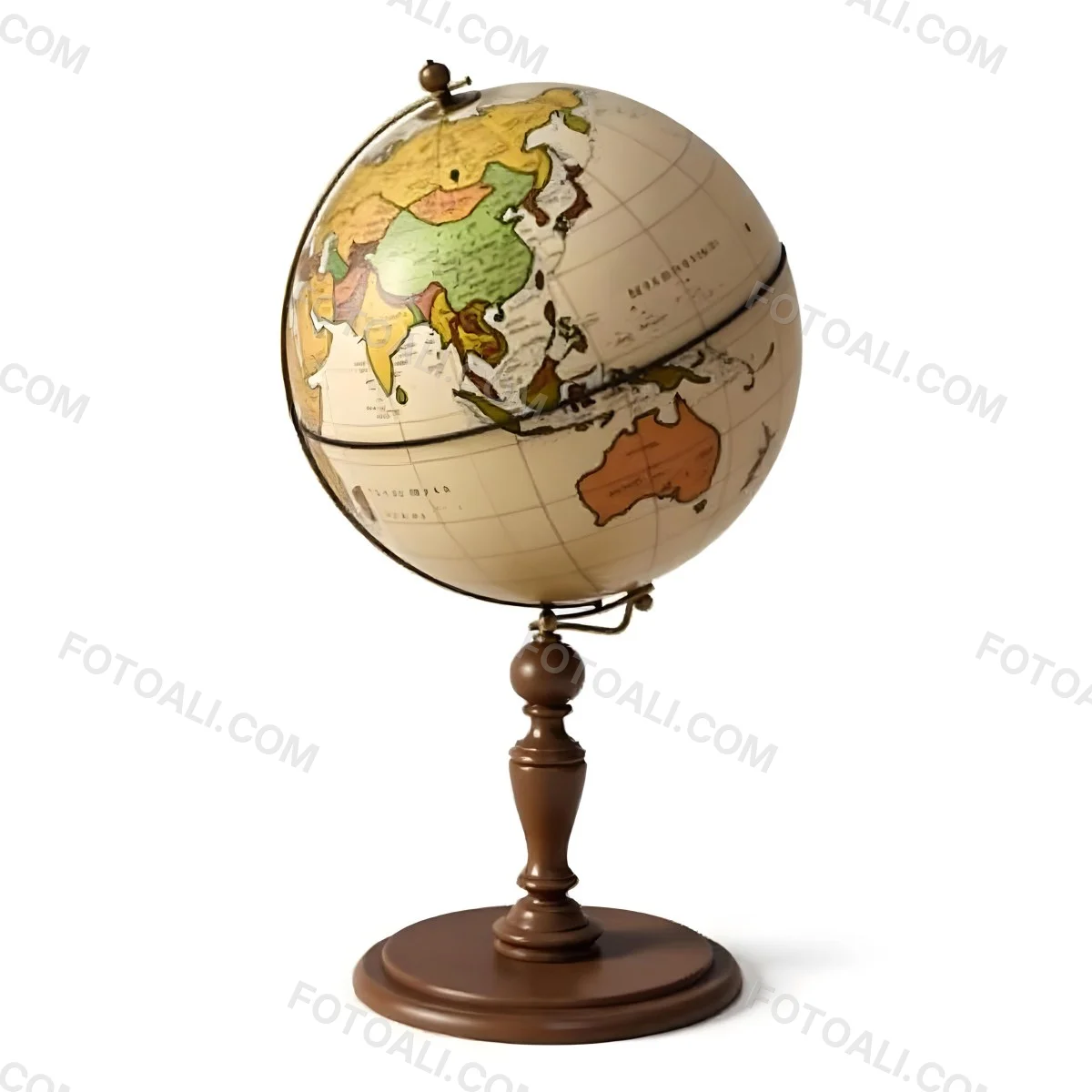 An Old Earth Globe With A Wooden Stand Showing Continents And Oceans Vintage Style On A White Background Detailed Cartography Warm Lighting Antique Appearance 18 D321