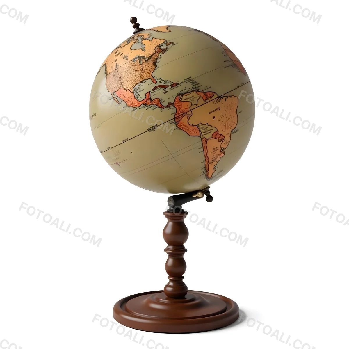 An Old Earth Globe With A Wooden Stand Showing Continents And Oceans Vintage Style On A White Background Detailed Cartography Warm Lighting Antique Appearance 22 A12d