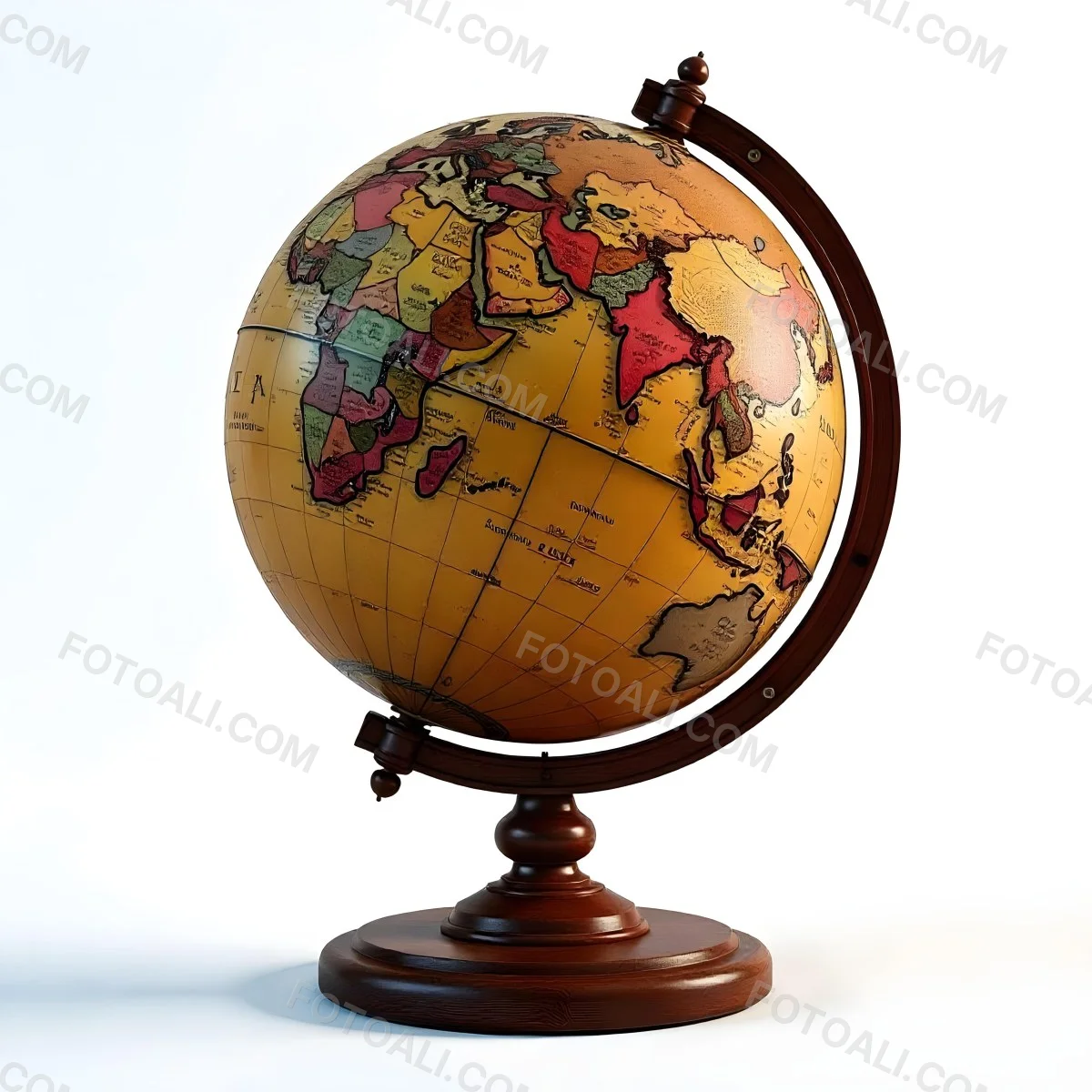 An Old Earth Globe With A Wooden Stand Showing Continents And Oceans Vintage Style On A White Background Detailed Cartography Warm Lighting Antique Appearance 8 D6c9