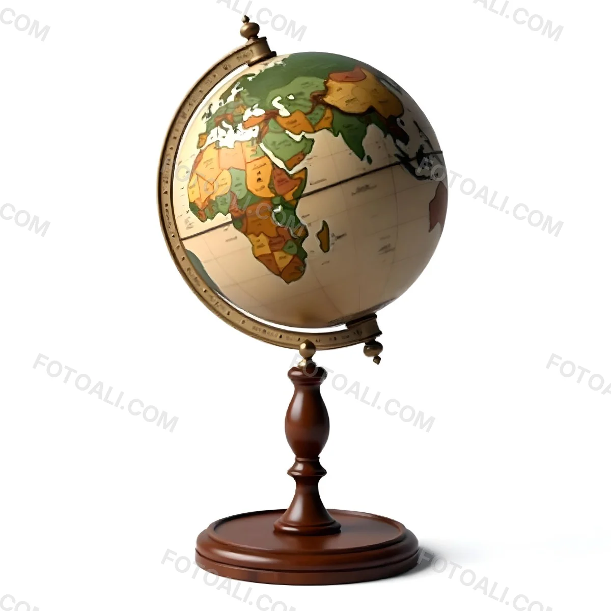 An Old Earth Globe With A Wooden Stand Showing Continents And Oceans Vintage Style On A White Background Detailed Cartography Warm Lighting Antique Appearance 9 B91e