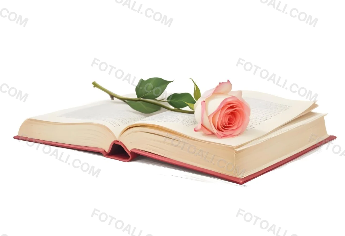 An Open Book With A White Rose On Top White Background 35 D460