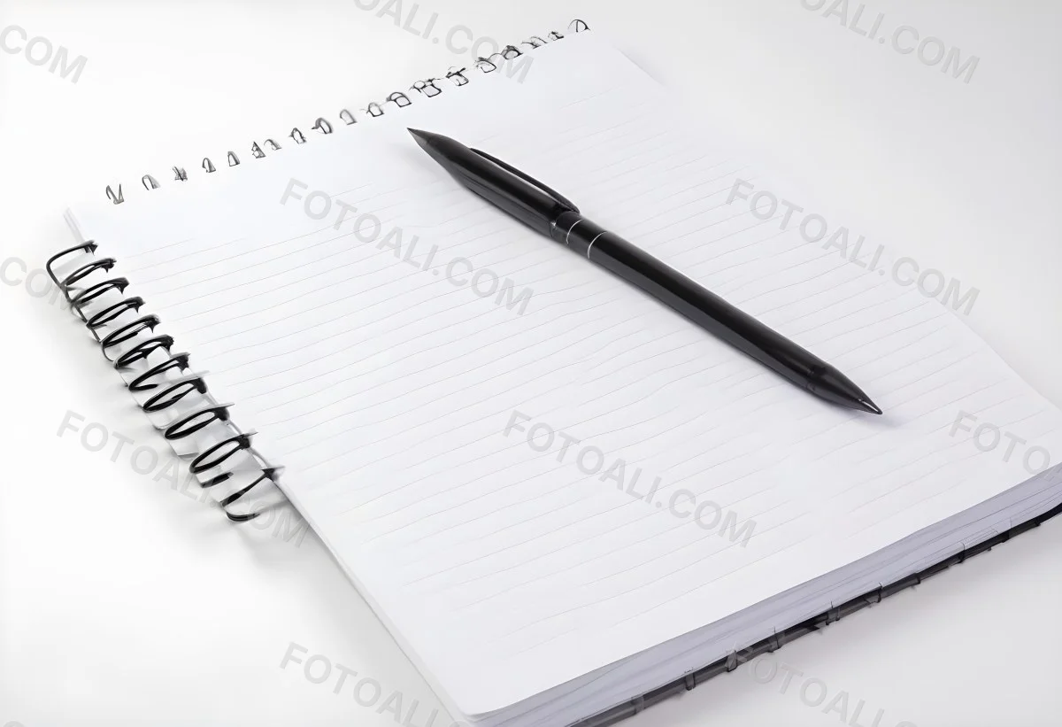 An Open Spiral Notebook With Lined Pages And A Black Pen Lying On Top Isolated On A White Background 15 019c