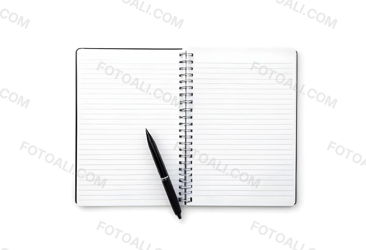 An Open Spiral Notebook With Lined Pages And A Black Pen Lying On Top Isolated On A White Background 18 E5af