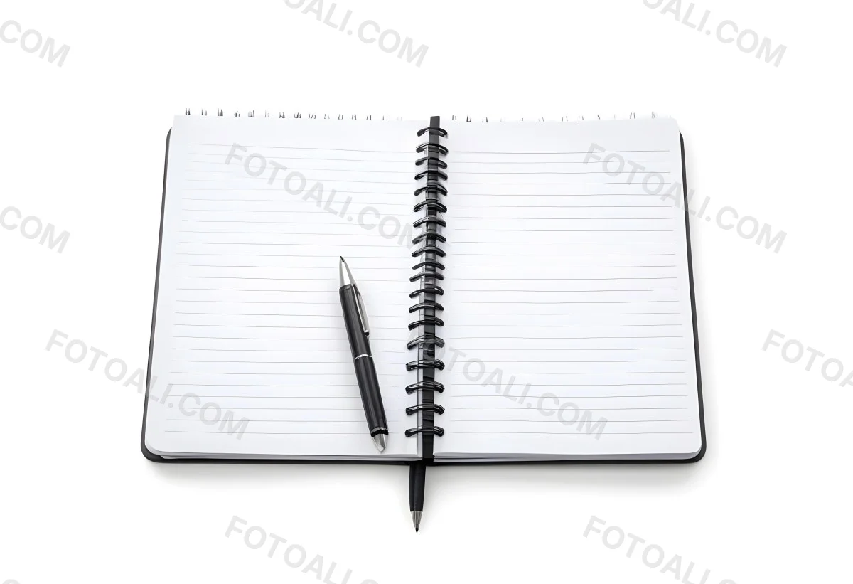 An Open Spiral Notebook With Lined Pages And A Black Pen Lying On Top Isolated On A White Background 22 C161