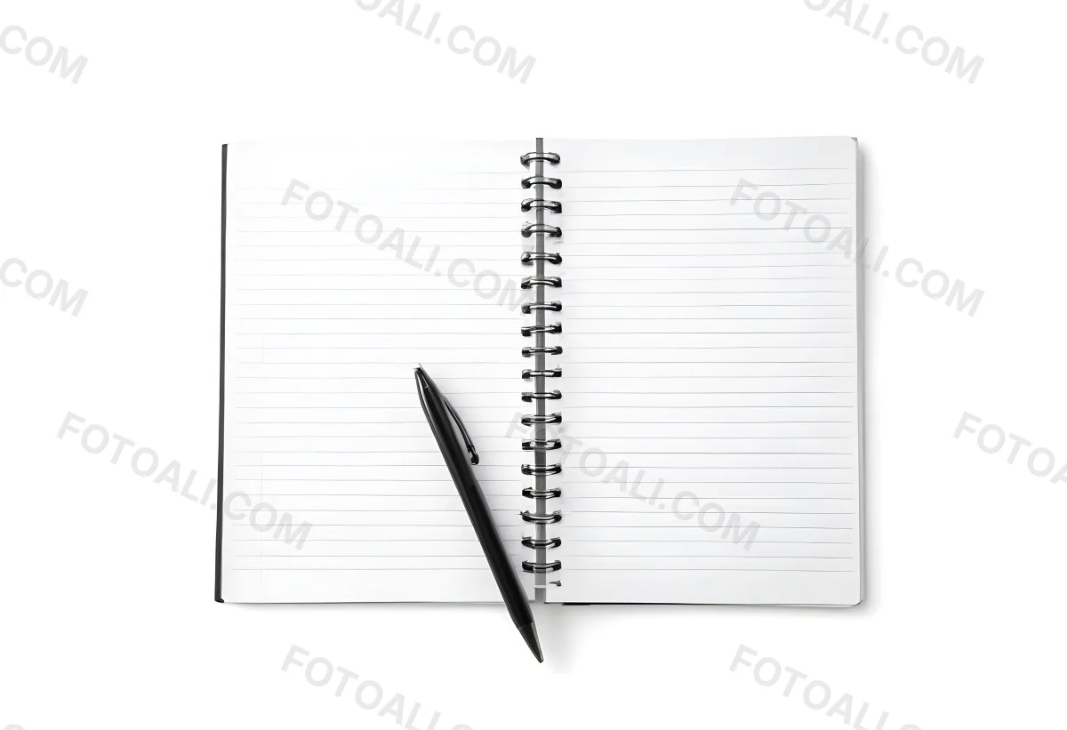 An Open Spiral Notebook With Lined Pages And A Black Pen Lying On Top Isolated On A White Background 25 26e2