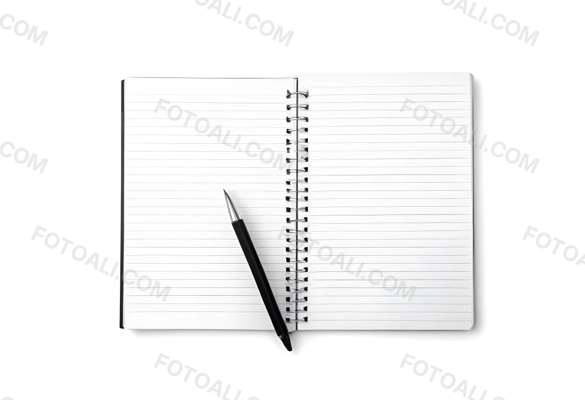 An Open Spiral Notebook With Lined Pages And A Black Pen Lying On Top Isolated On A White Background 39 Bb02