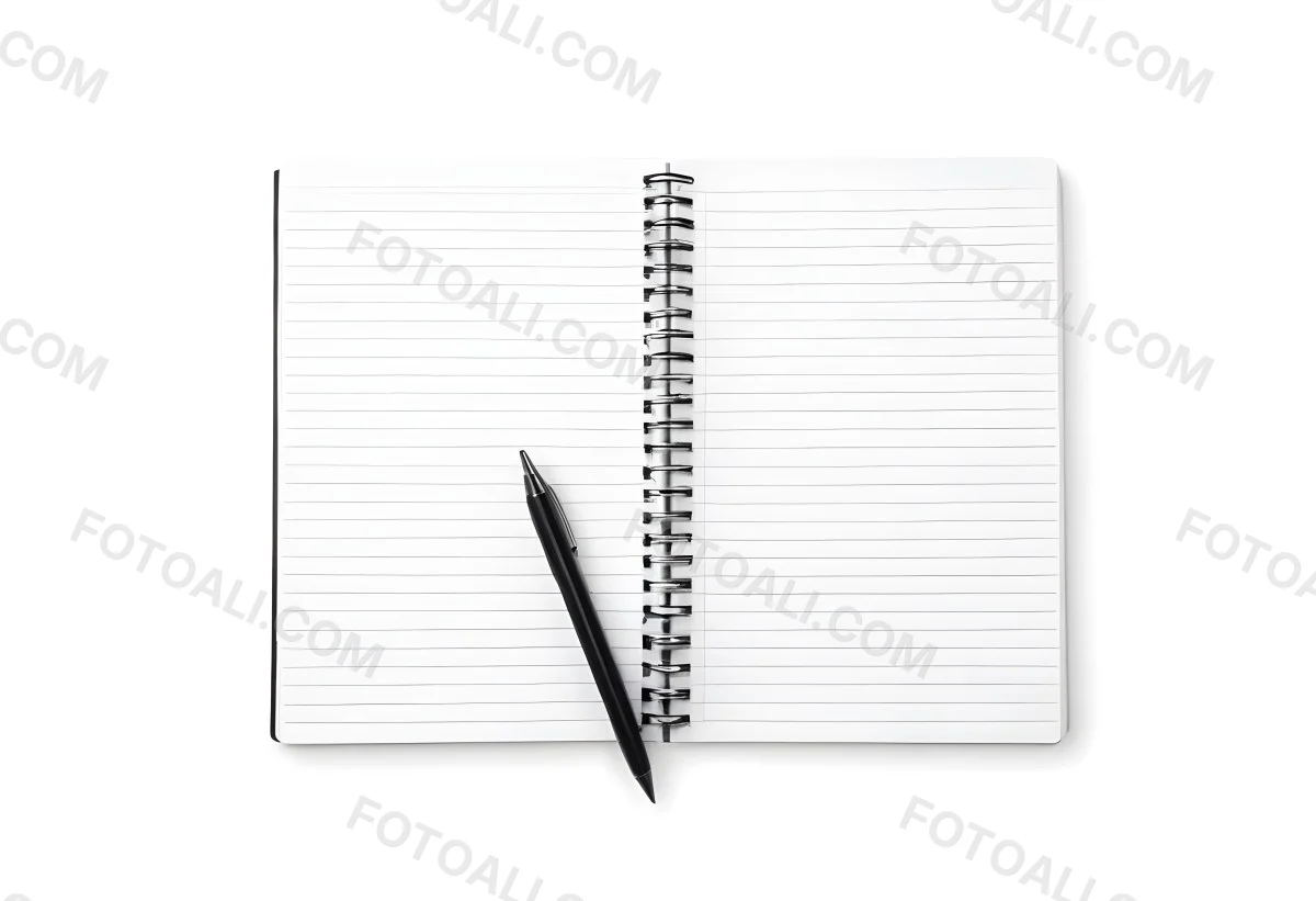 An Open Spiral Notebook With Lined Pages And A Black Pen Lying On Top Isolated On A White Background 6 98e3