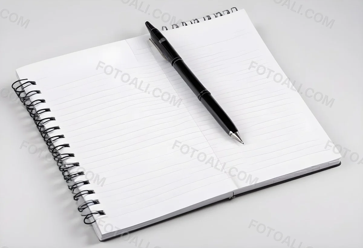 An Open Spiral Notebook With Lined Pages And A Black Pen Lying On Top Isolated On A White Background 7 Bc18