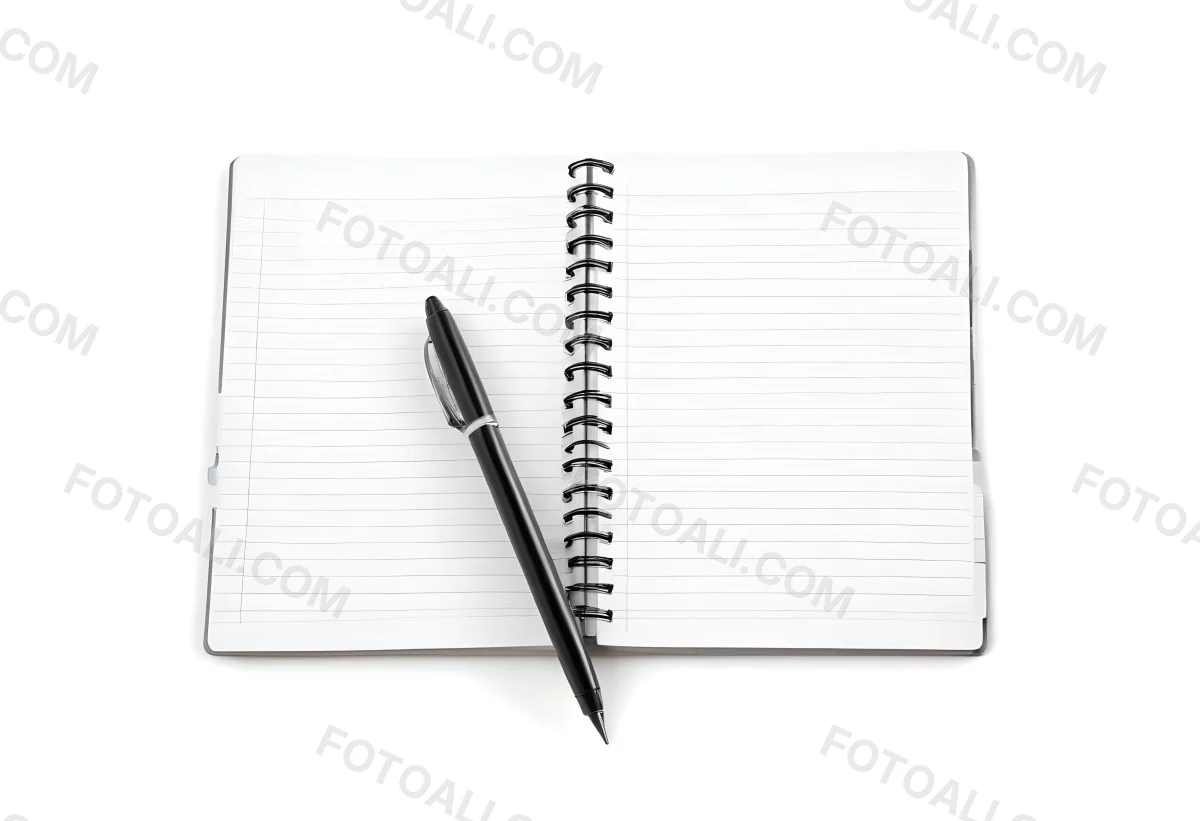 An Open Spiral Notebook With Lined Pages And A Black Pen Lying On Top Isolated On A White Background 8 25b9