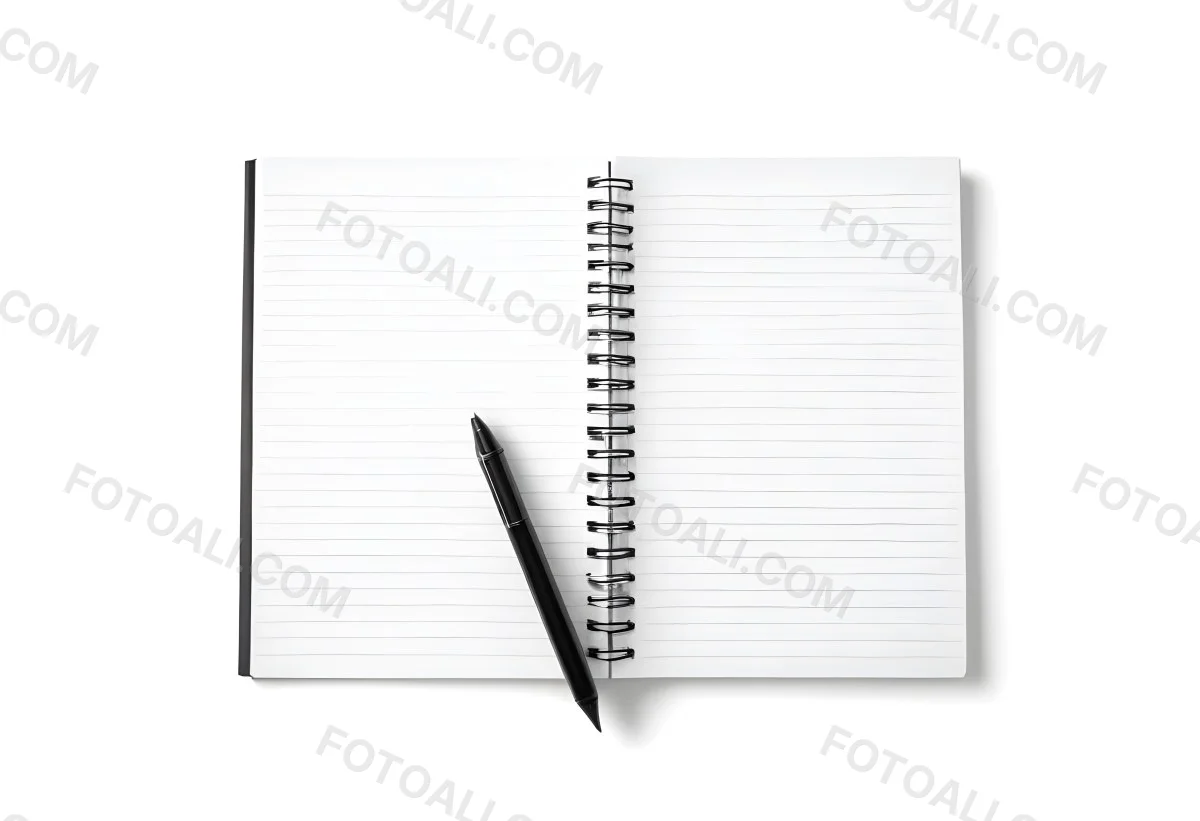 An Open Spiral Notebook With Lined Pages And A Black Pen Lying On Top Isolated On A White Background 9 E86b