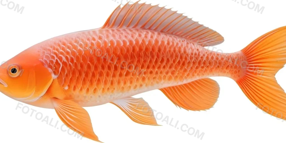 An Orange Fish With Scales Long Fins Swimming In A White Background Detailed Fins Vibrant Colors Smooth Gradients Clean Lines Stylized Design Aquatic Creature 36 D49b