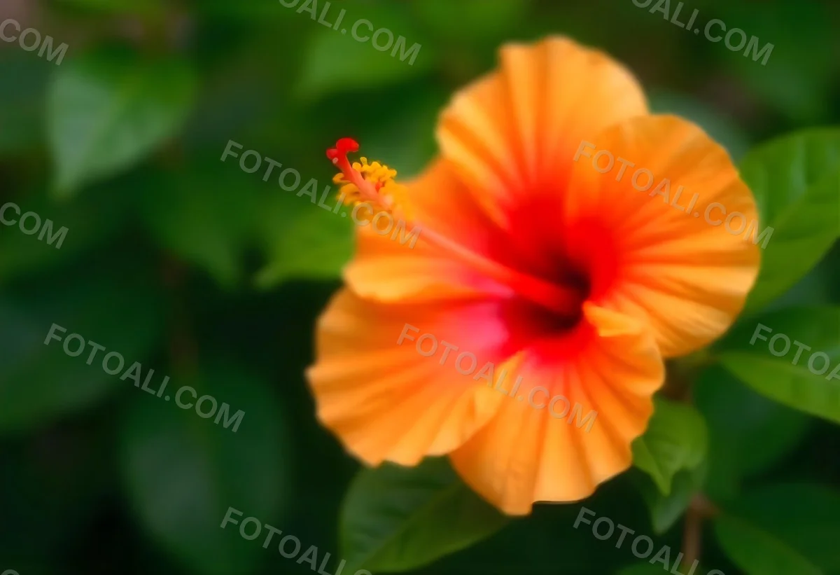 An Orange Hibiscus Flower With Red Center Against A Blurred Green Background 1 F332