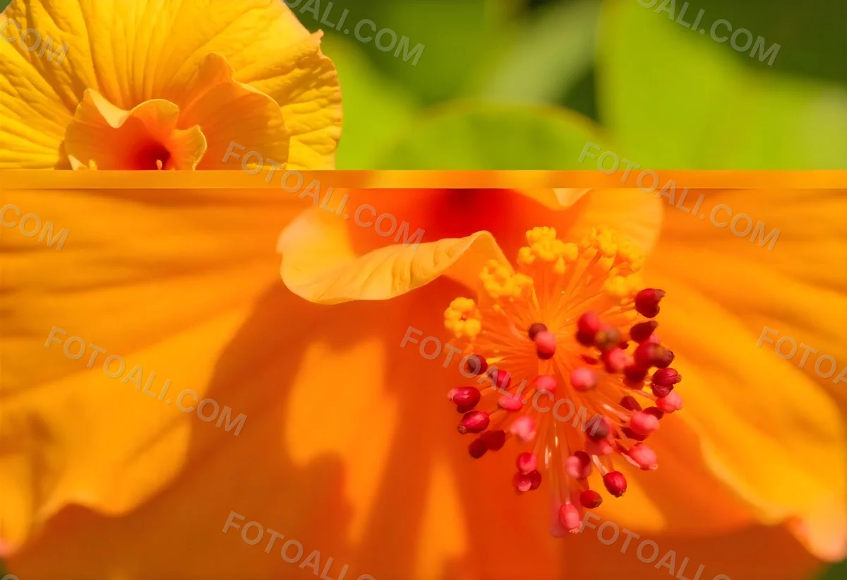 An Orange Hibiscus Flower With Red Center Against A Blurred Green Background 2 611f