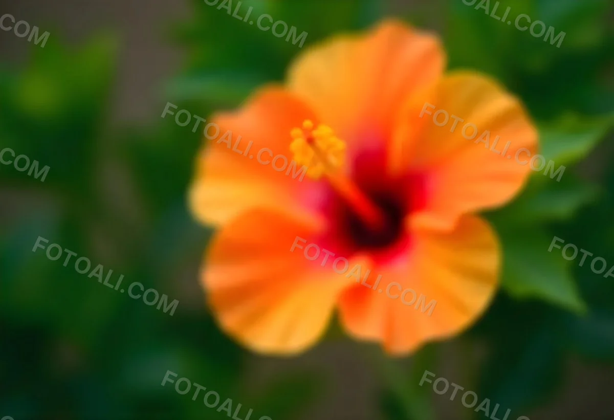 An Orange Hibiscus Flower With Red Center Against A Blurred Green Background 21 Ce50