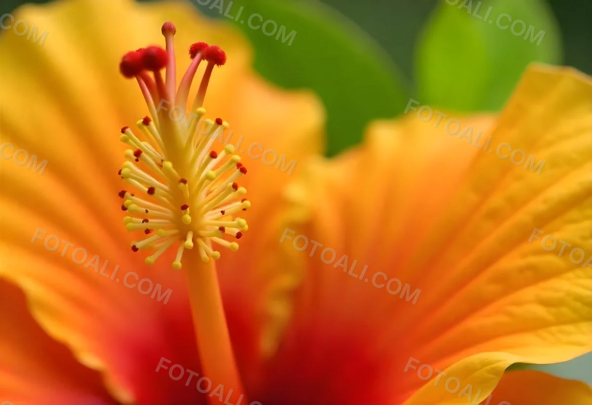 An Orange Hibiscus Flower With Red Center Against A Blurred Green Background 7 1742