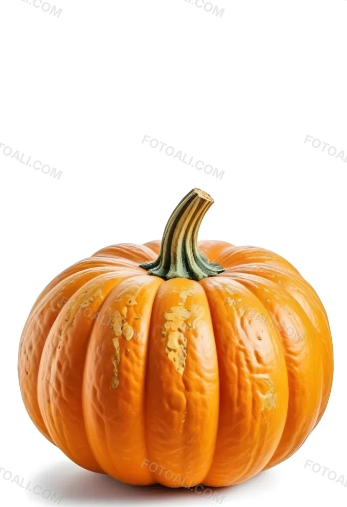 An Orange Pumpkin With A Thick Stem The Pumpkin Has A Rough Texture Isolated On A White Background 7 Df39