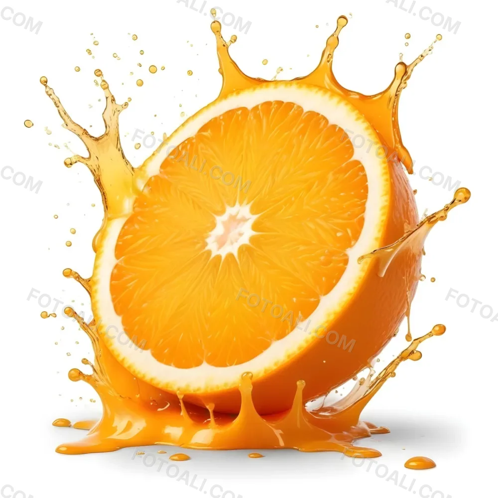 An Orange Slice With Juice Splashing Around It In A Bright Kitchen 11 1606
