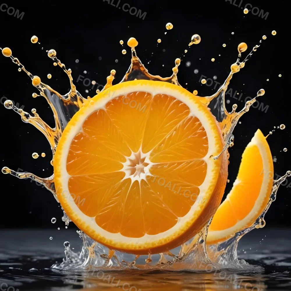 An Orange Slice With Juice Splashing Around It In A Bright Kitchen 2 3402