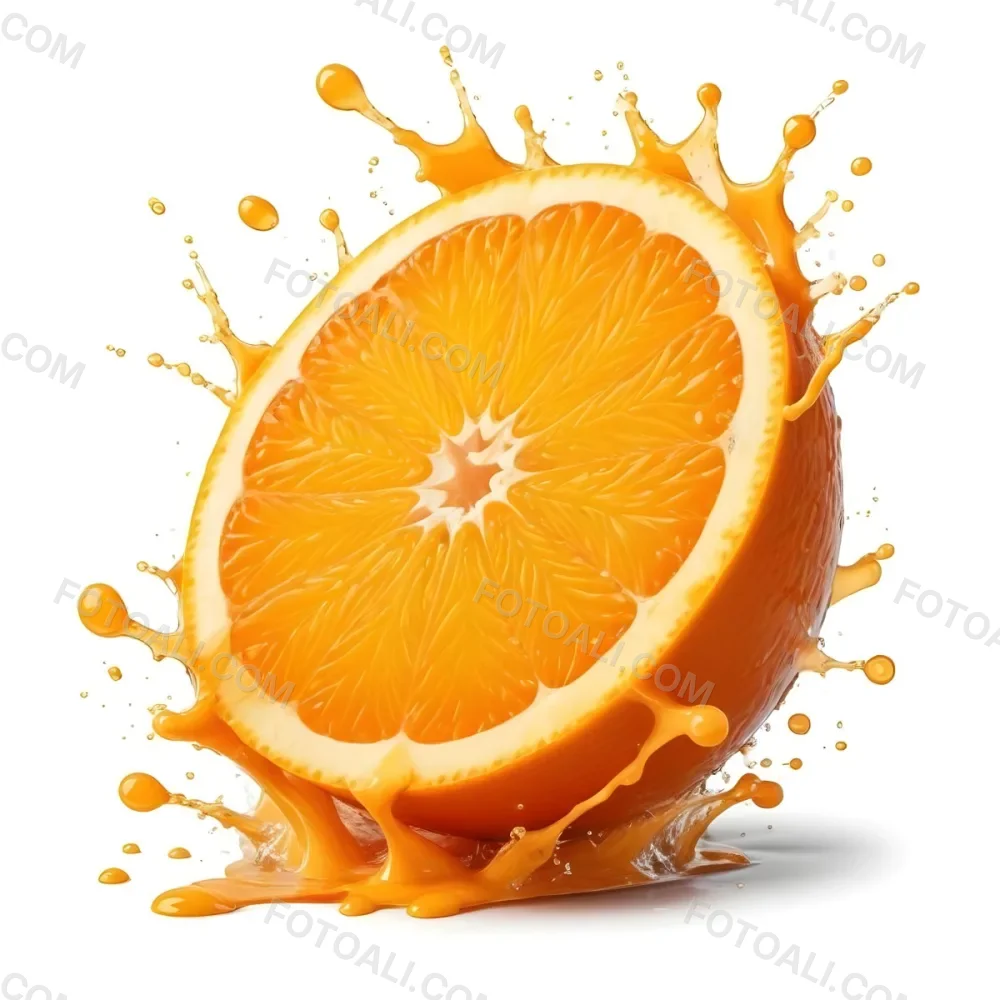 An Orange Slice With Juice Splashing Around It In A Bright Kitchen 32 A0f2