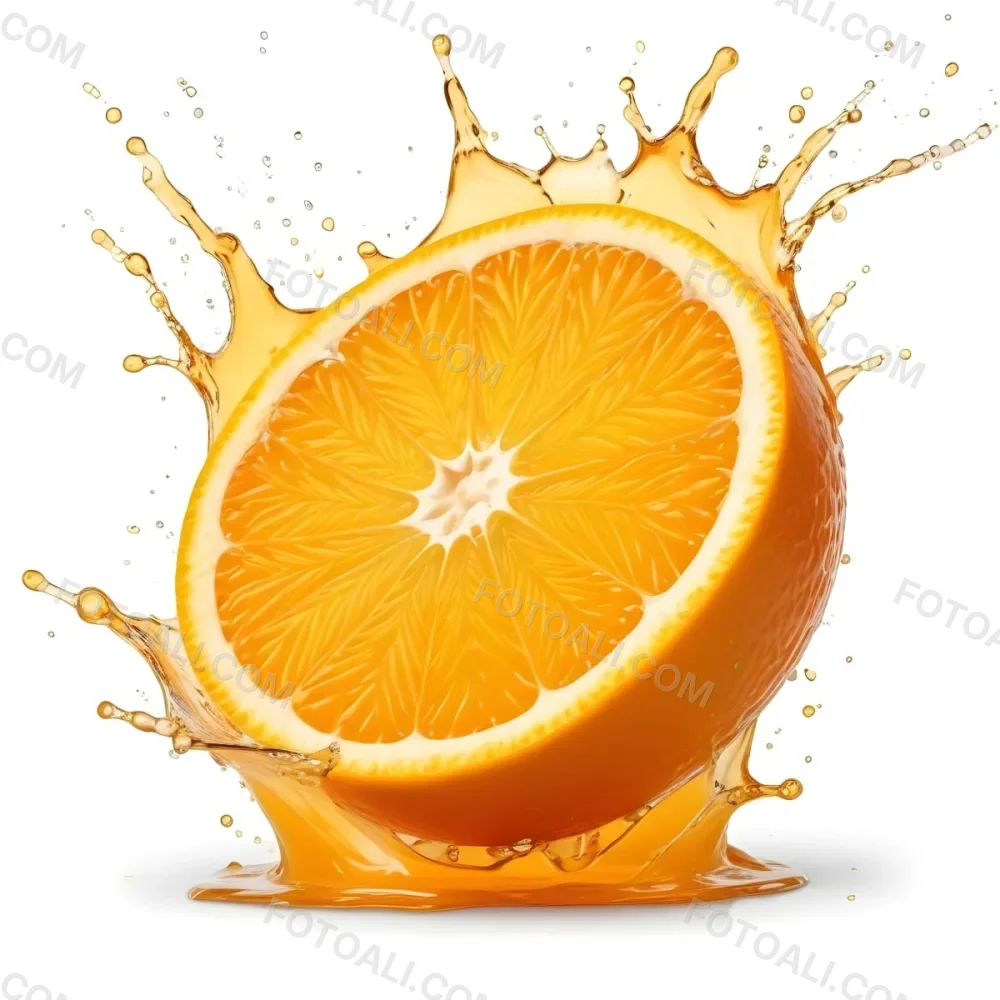 An Orange Slice With Juice Splashing Around It In A Bright Kitchen 36 1513