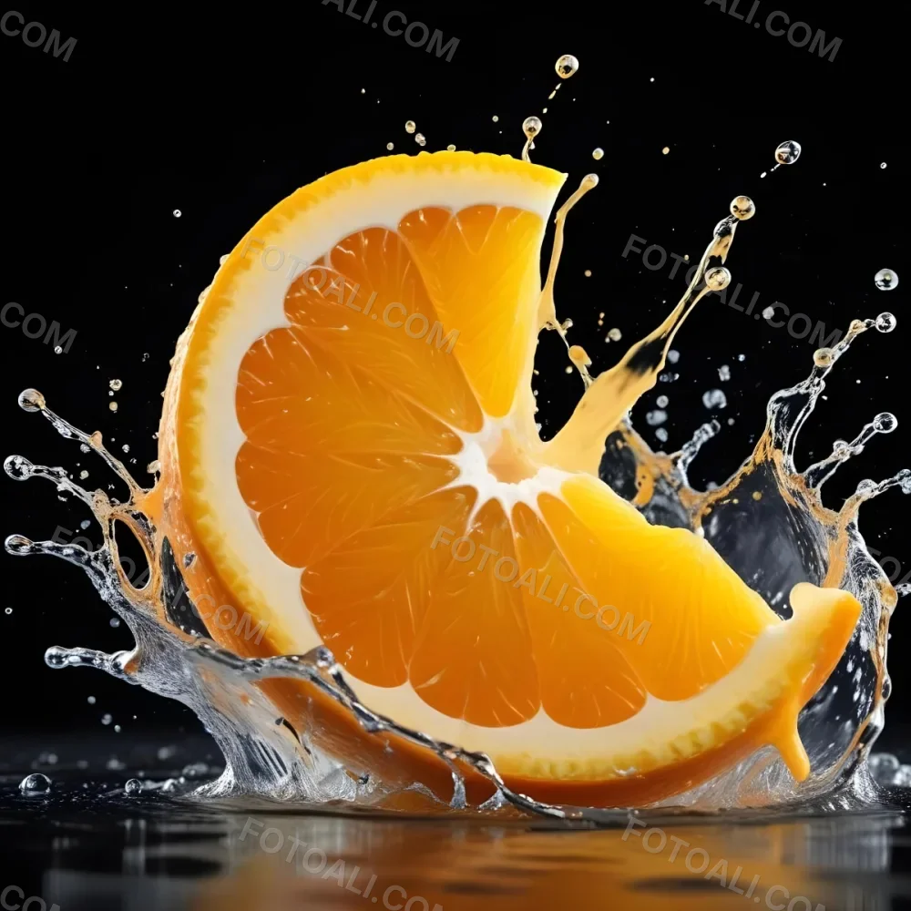 An Orange Slice With Juice Splashing Around It In A Bright Kitchen 42 6d71