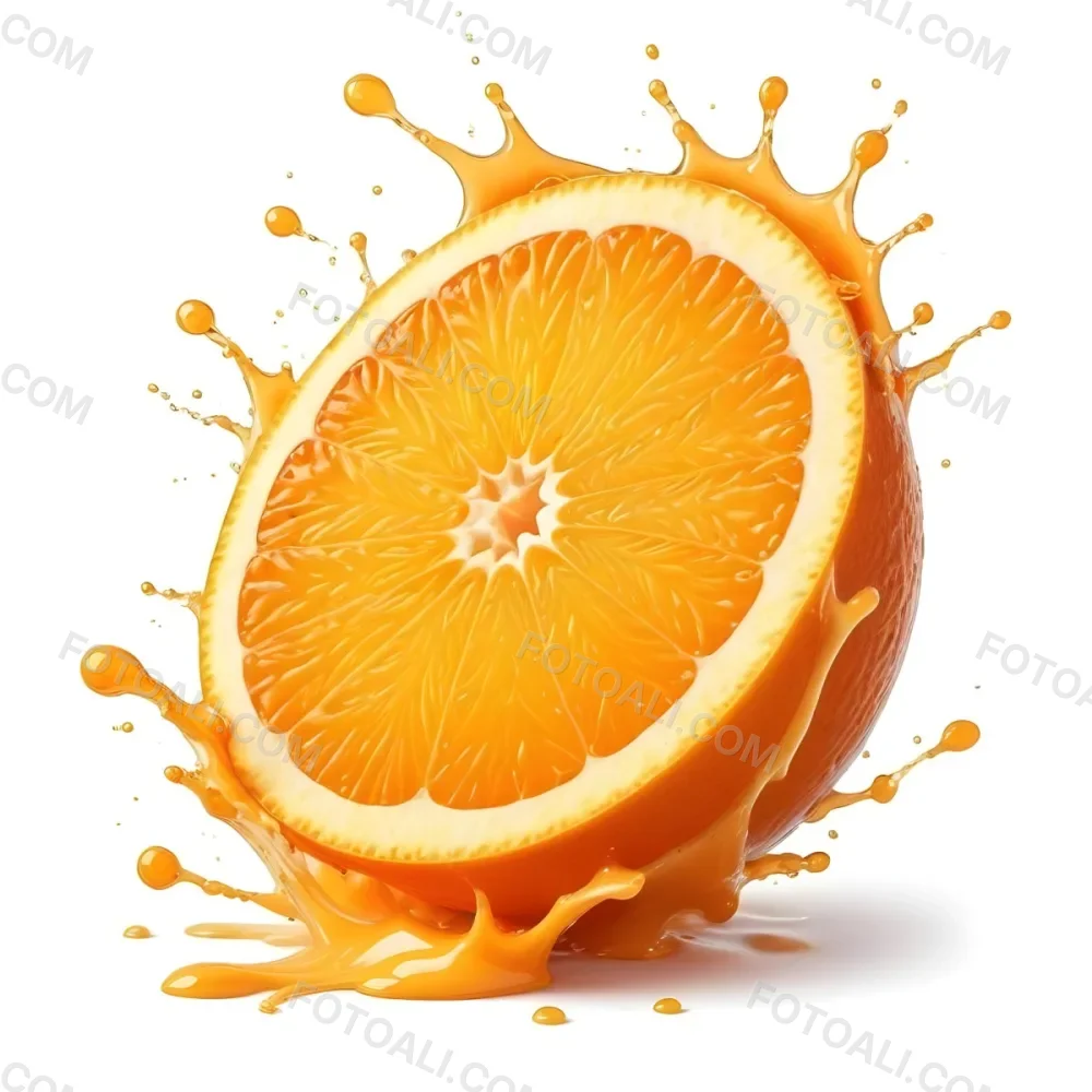 An Orange Slice With Juice Splashing Around It In A Bright Kitchen 43 B8bc