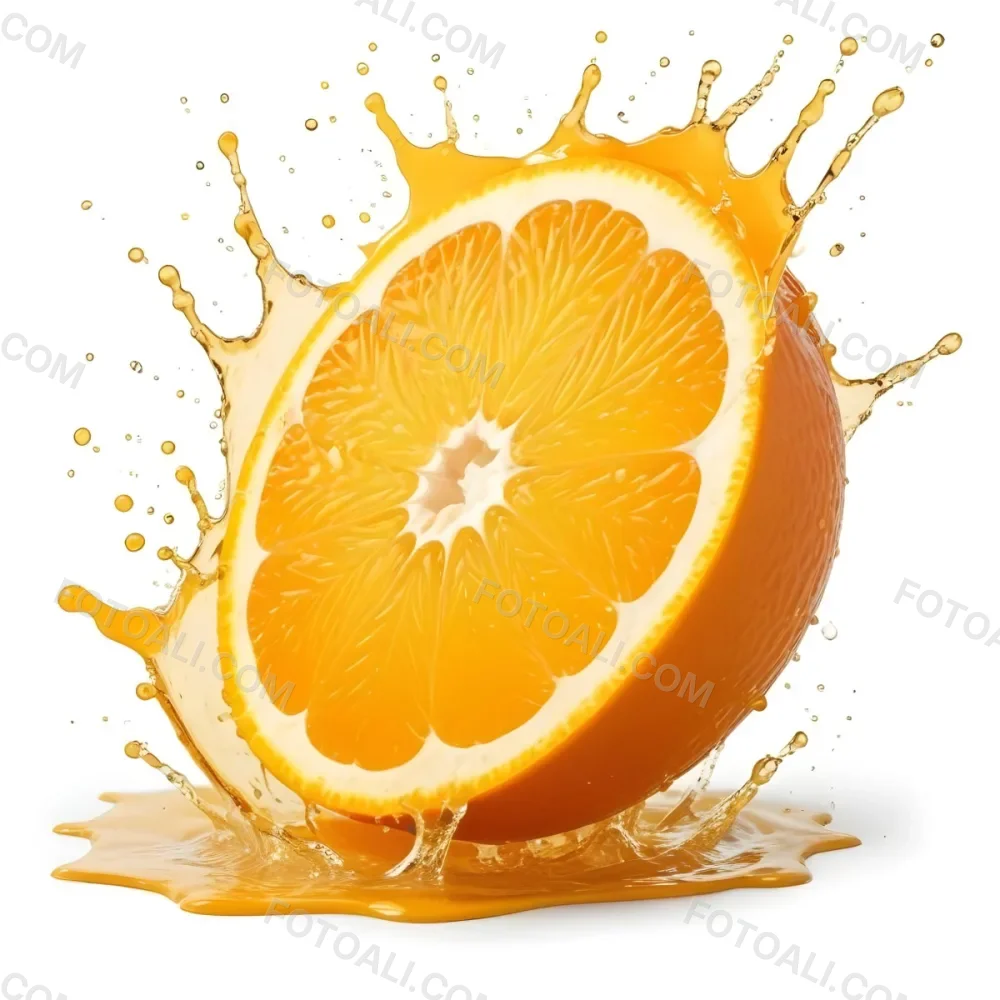 An Orange Slice With Juice Splashing Around It In A Bright Kitchen 44 Ef5d