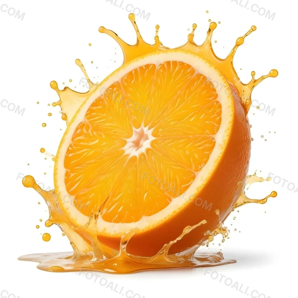 An Orange Slice With Juice Splashing Around It In A Bright Kitchen 46 Cb97