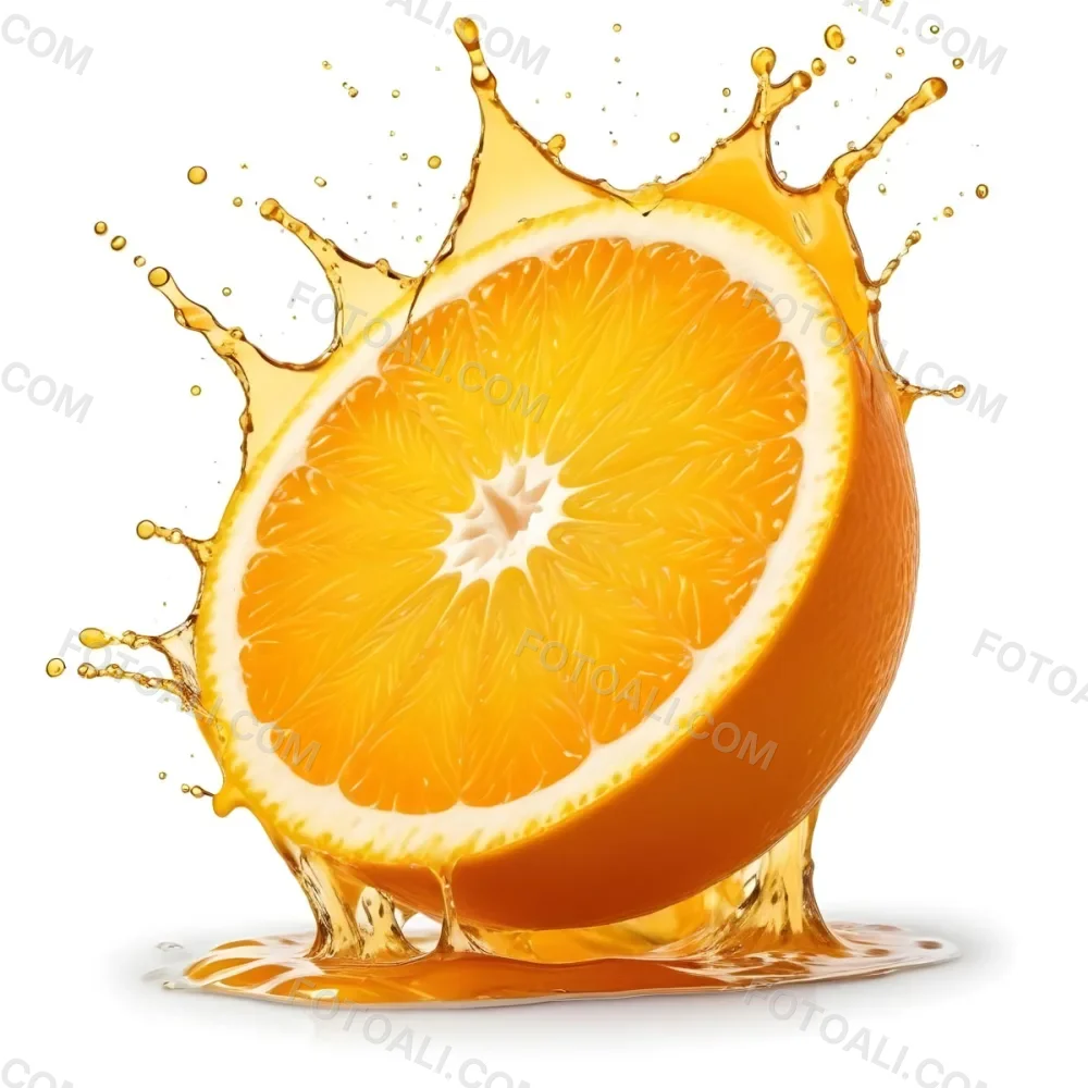 An Orange Slice With Juice Splashing Around It In A Bright Kitchen 48 A974