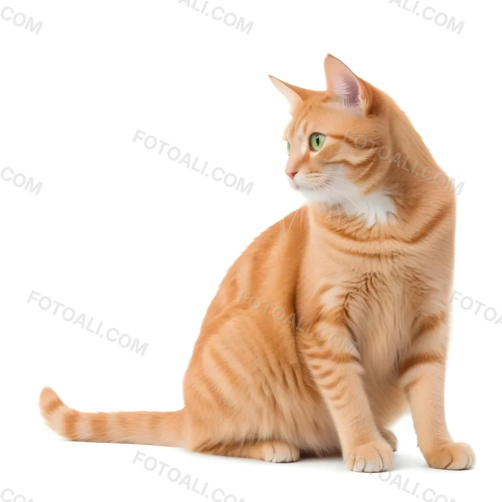 An Orange Tabby Cat With Green Eyes Sitting And Looking To The Side Isolated On A White Background 7 146e