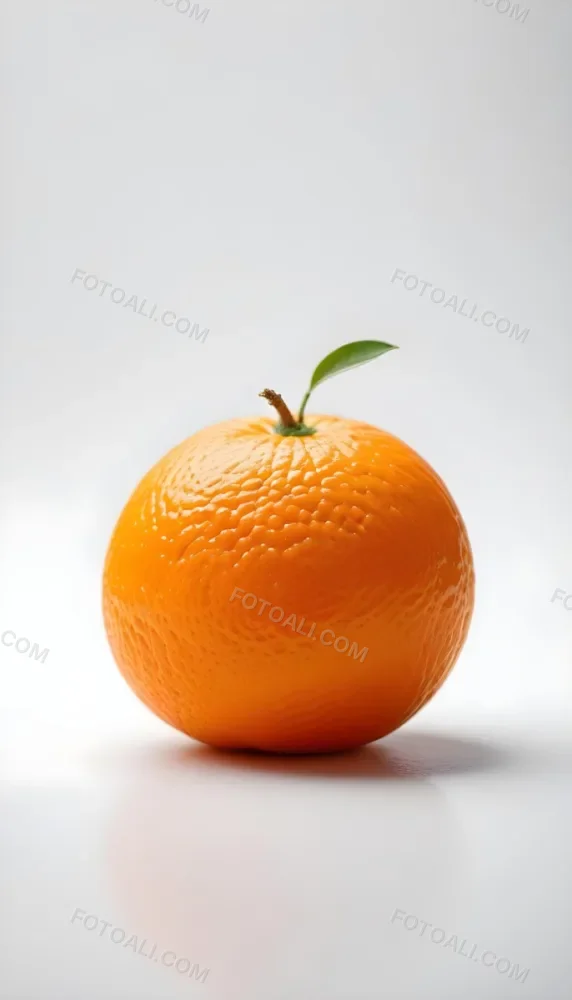 An Orange With A Small Stem On Top The Skin Is Textured And Bright Orange The Background Is White With Some Bokeh 10 C25c
