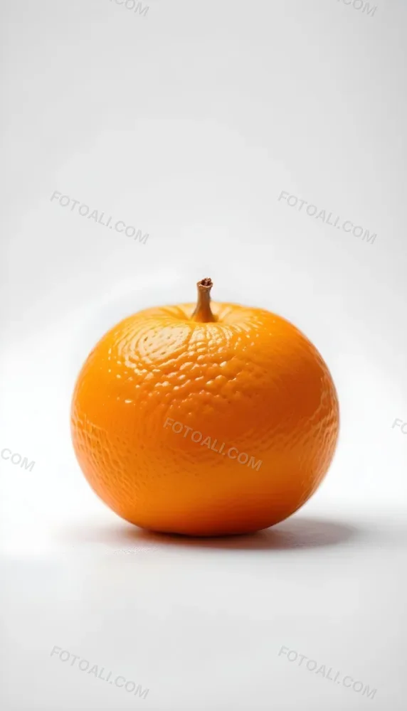 An Orange With A Small Stem On Top The Skin Is Textured And Bright Orange The Background Is White With Some Bokeh 13 90c8