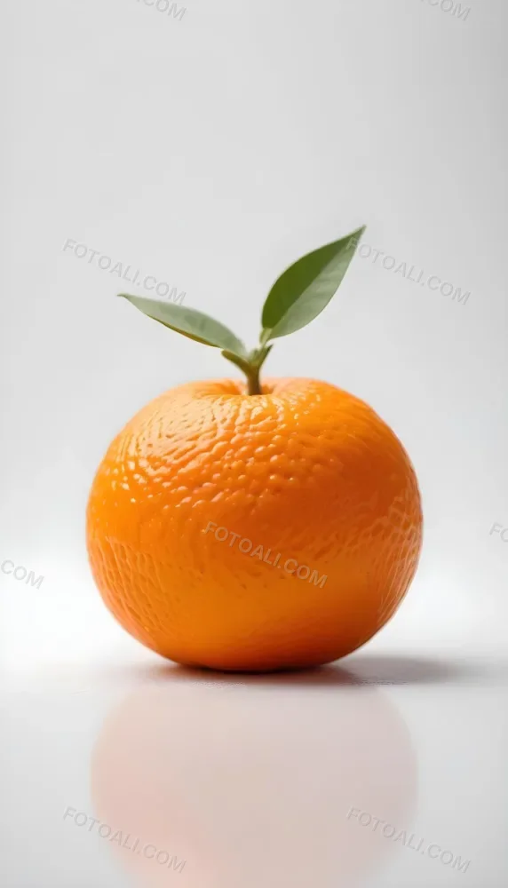 An Orange With A Small Stem On Top The Skin Is Textured And Bright Orange The Background Is White With Some Bokeh 19 9691