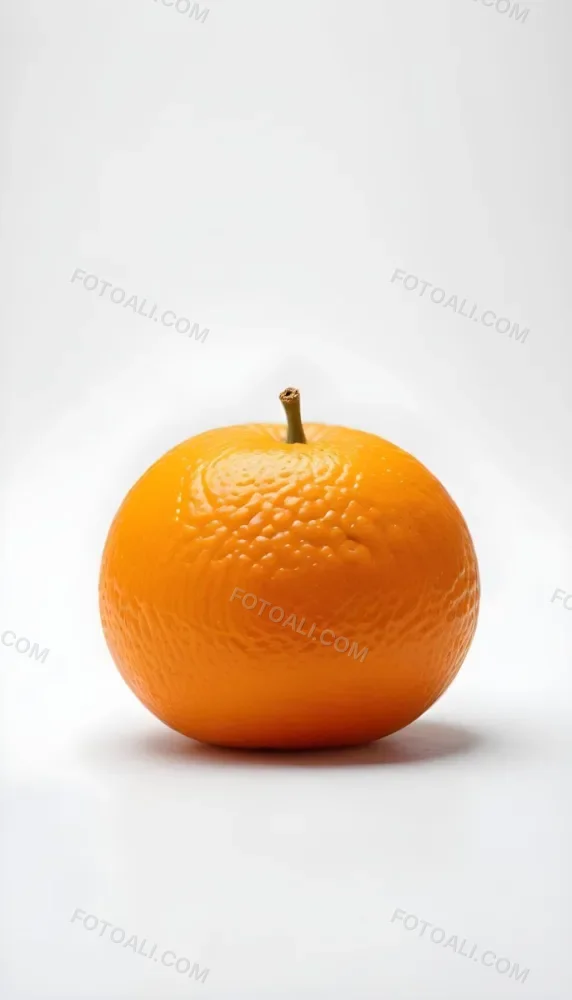 An Orange With A Small Stem On Top The Skin Is Textured And Bright Orange The Background Is White With Some Bokeh 27 A758