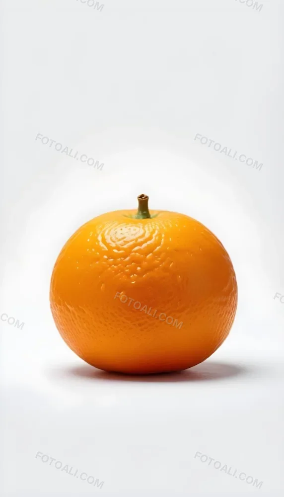 An Orange With A Small Stem On Top The Skin Is Textured And Bright Orange The Background Is White With Some Bokeh 29 26e1