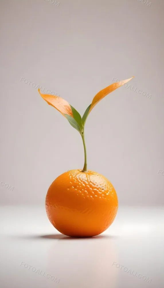 An Orange With A Small Stem On Top The Skin Is Textured And Bright Orange The Background Is White With Some Bokeh 5 B3a7