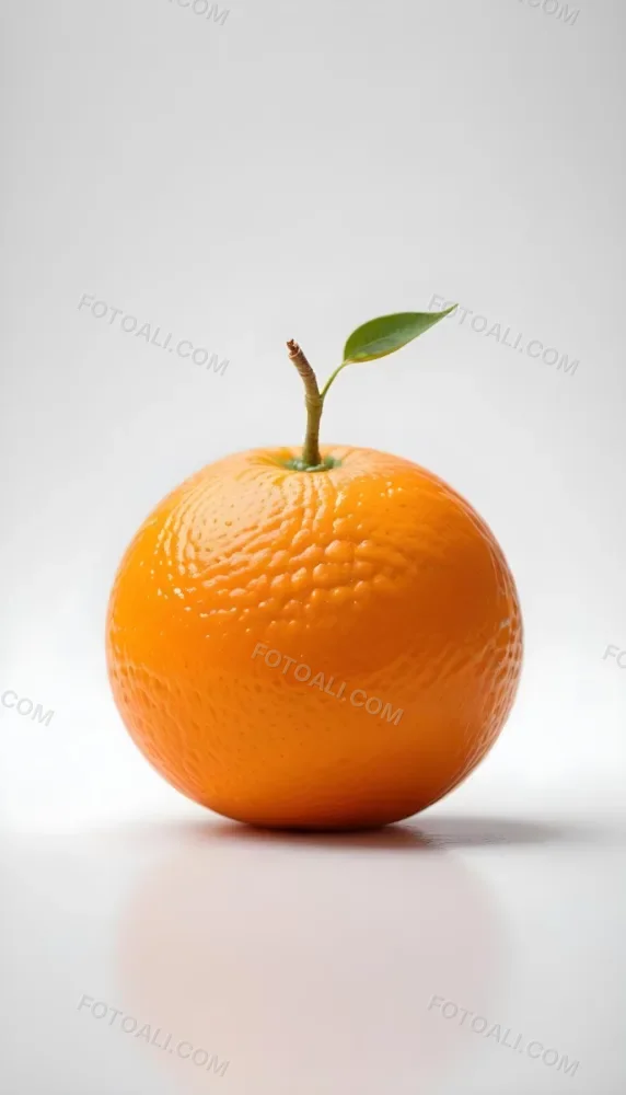 An Orange With A Small Stem On Top The Skin Is Textured And Bright Orange The Background Is White With Some Bokeh 6 C7b1