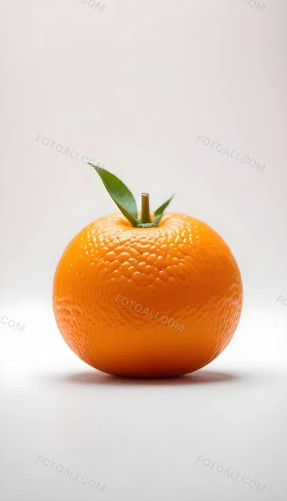 An Orange With A Small Stem On Top The Skin Is Textured And Bright Orange The Background Is White With Some Bokeh 8 94ef