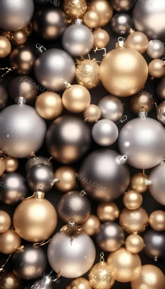 Assorted Metallic And Glittery Christmas Ornaments Or Baubles In Shades Of Gold Silver And Bronze Against A Dark Background 3 1361