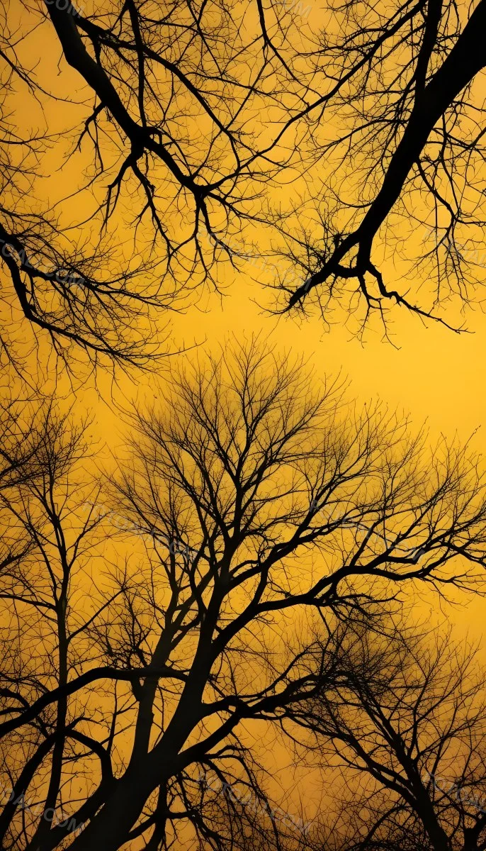 Bare Tree Branches Against A Vibrant Yellow Sky Creating An Abstract And Moody Autumn Scene 11 2522