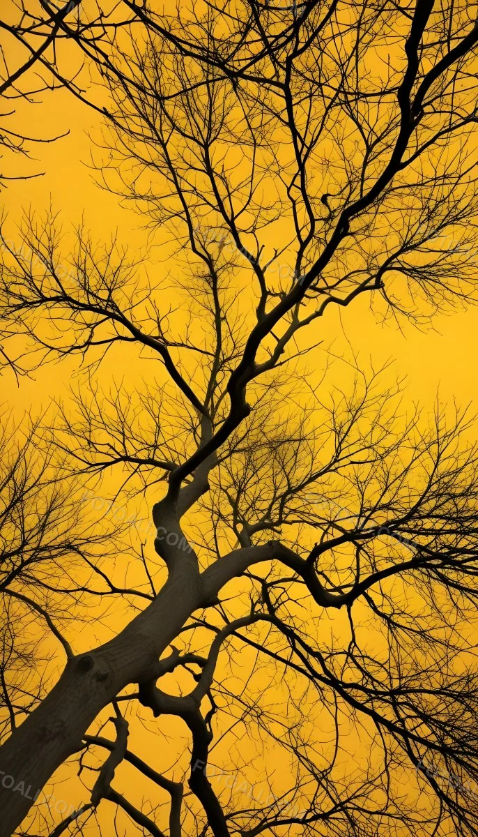 Bare Tree Branches Against A Vibrant Yellow Sky Creating An Abstract And Moody Autumn Scene 12 5e8b