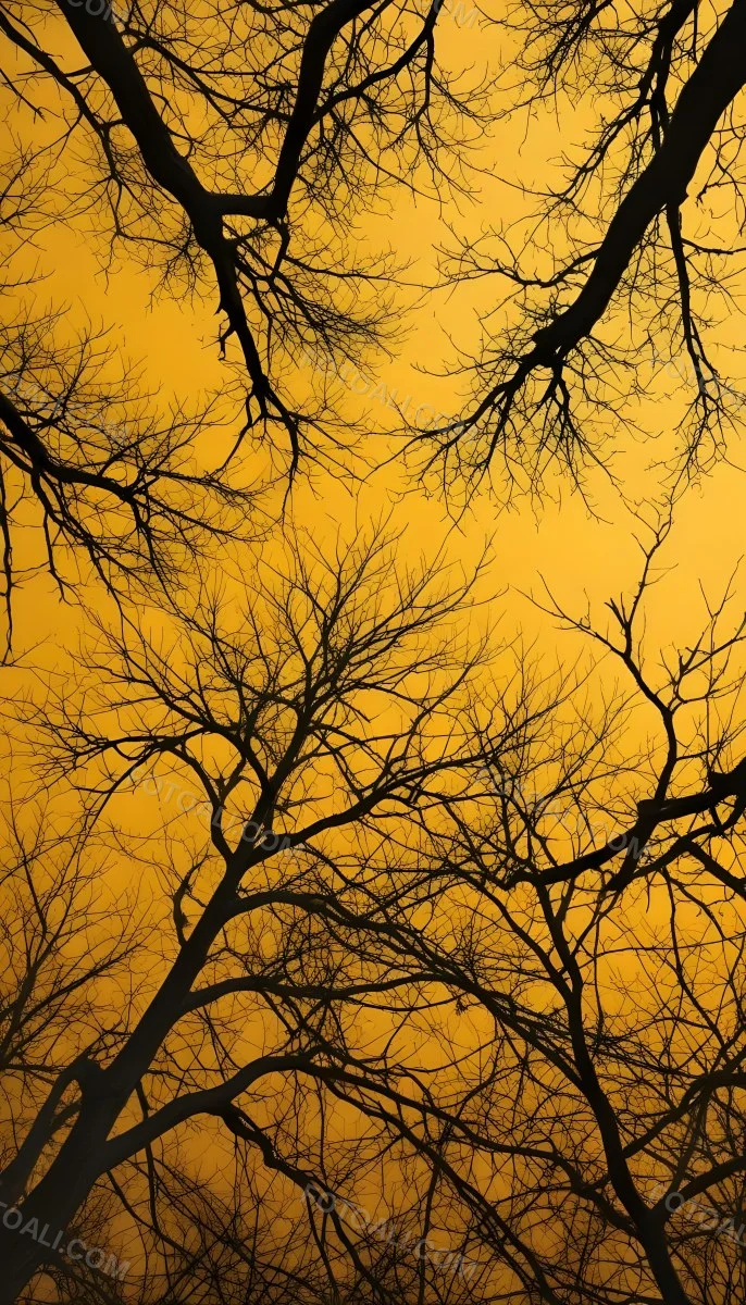 Bare Tree Branches Against A Vibrant Yellow Sky Creating An Abstract And Moody Autumn Scene 13 0a13