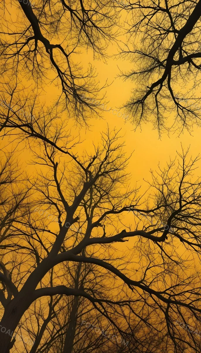 Bare Tree Branches Against A Vibrant Yellow Sky Creating An Abstract And Moody Autumn Scene 19 3d37