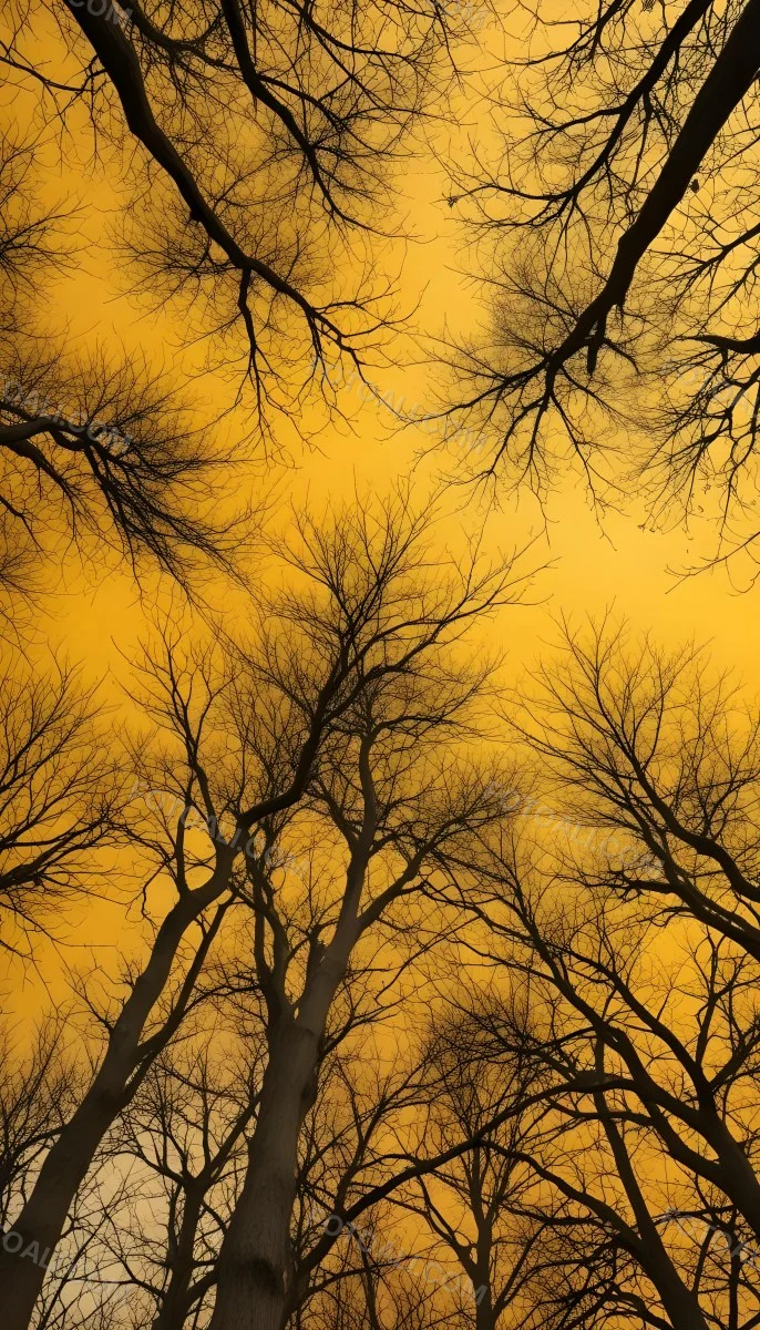 Bare Tree Branches Against A Vibrant Yellow Sky Creating An Abstract And Moody Autumn Scene 23 0261