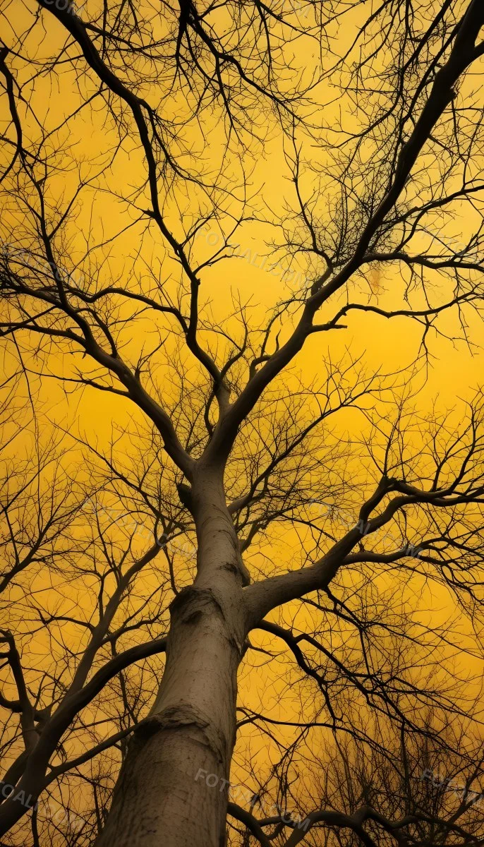 Bare Tree Branches Against A Vibrant Yellow Sky Creating An Abstract And Moody Autumn Scene 25 Cae9