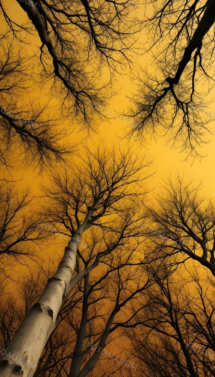 Bare Tree Branches Against A Vibrant Yellow Sky Creating An Abstract And Moody Autumn Scene 35 3f54
